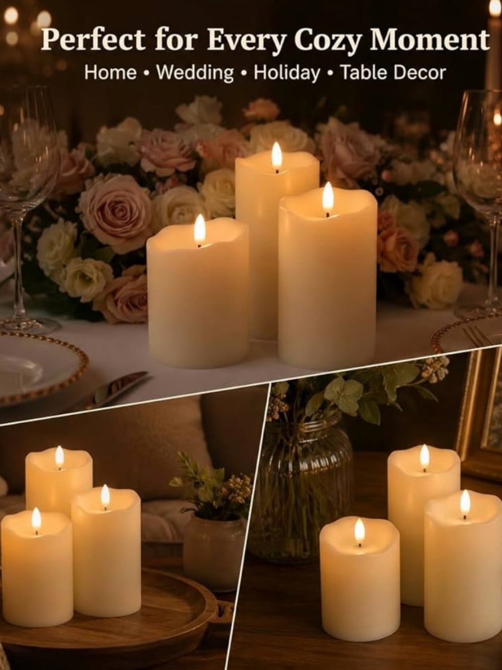 Realistic 3D Flickering LED Candle set of 3 w/ remote